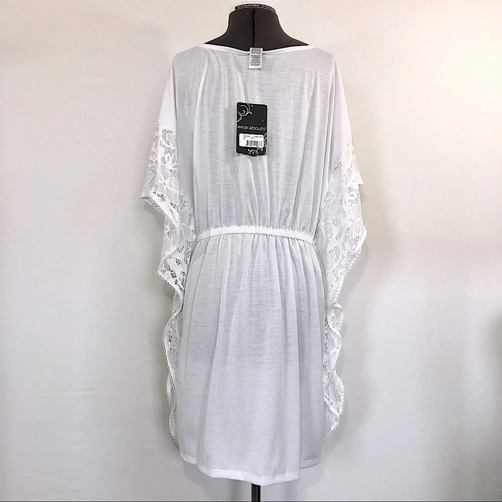 Wearabouts White‎ Floral Caftan Dress White Swim Cover-Up L